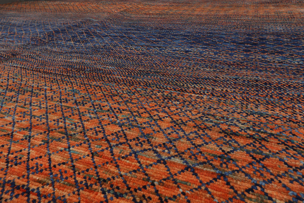 9x12 Orange, Navy, Color Hand Knotted 100% Wool Modern Oriental Rug