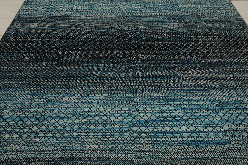 8x10 Blue, Charcoal, Aqua Color Hand Knotted 100% Wool Modern Oriental Rug