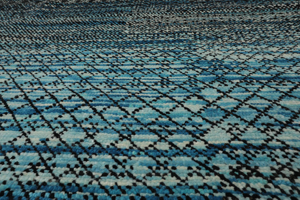 8x10 Blue, Charcoal, Aqua Color Hand Knotted 100% Wool Modern Oriental Rug