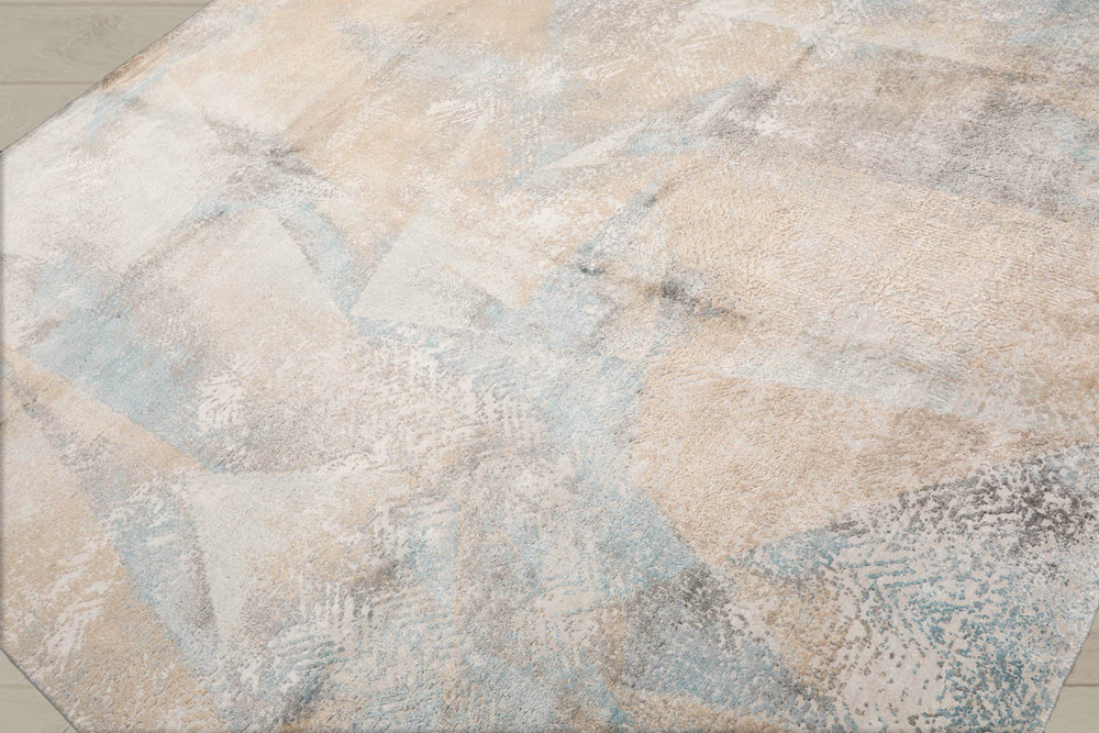 8x10 Beige, Tan, Blue Color Hand Knotted Tibetan Wool & Silk Modern Oriental Rug