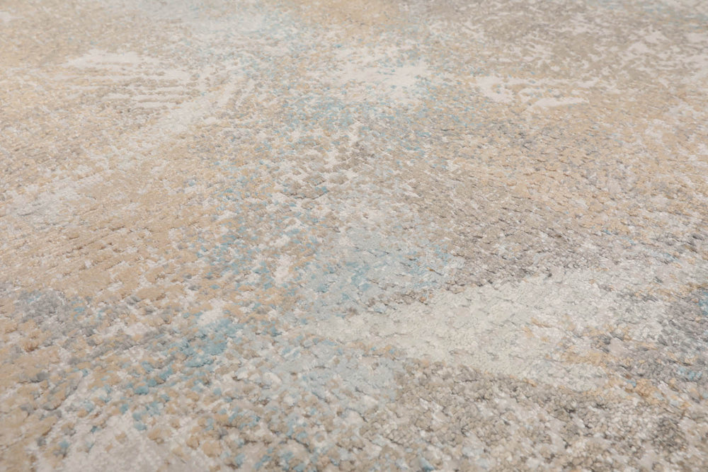 8x10 Beige, Tan, Blue Color Hand Knotted Tibetan Wool & Silk Modern Oriental Rug