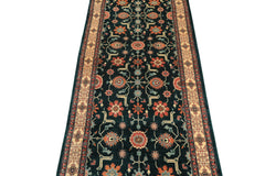 2'6x12 Teal, Ivory, Rose Color Hand Knotted Pak Persian Wool Traditional Oriental Rug