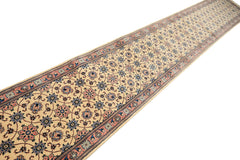 Runner Ivory, Rose, Blue Color Hand Knotted Kashan Wool Traditional Oriental Rug