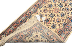 Runner Ivory, Rose, Blue Color Hand Knotted Kashan Wool Traditional Oriental Rug