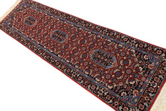 2'6x8 Red, Midnight Blue, Ivory Color Hand Knotted Indo Tabriz Wool Traditional Oriental Rug