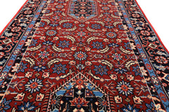 2'6x8 Red, Midnight Blue, Ivory Color Hand Knotted Indo Tabriz Wool Traditional Oriental Rug