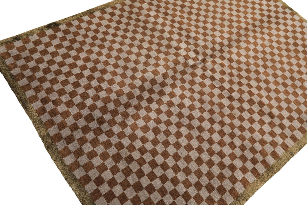 5x7 Gray, Brown, Sage Color Hand Knotted Tibetan Wool & Silk Moden & Contemporary Oriental Rug