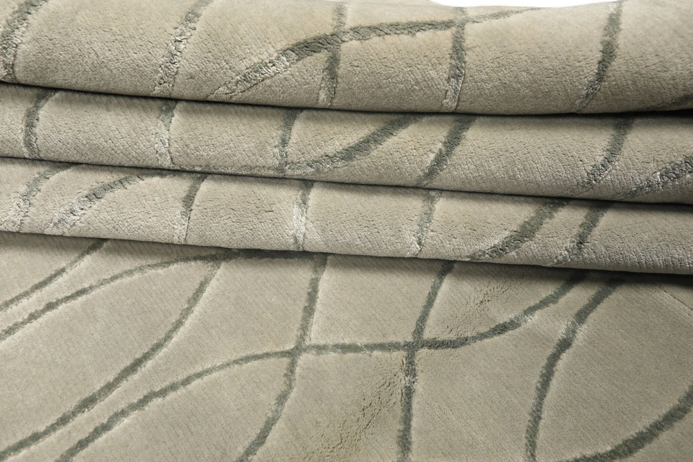 9x12 Tone on Tone Faded Seafoam, , Color Hand Knotted Tibetan Wool & Pure Silk Modern & Contemporay Oriental Rug