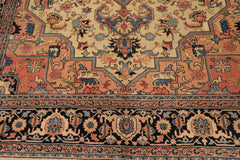9x12 Ivory, Charcoal, Peach Color Hand Knotted Serapi Wool Traditional Oriental Rug