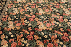 9x12 Black, Ivory, Rose Color Hand Knotted Pak Persian Wool & Silk Traditional Oriental Rug