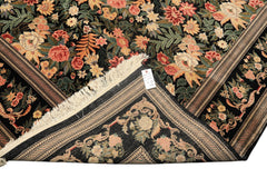 9x12 Black, Ivory, Rose Color Hand Knotted Pak Persian Wool & Silk Traditional Oriental Rug