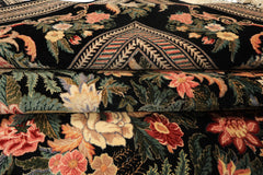 9x12 Black, Ivory, Rose Color Hand Knotted Pak Persian Wool & Silk Traditional Oriental Rug