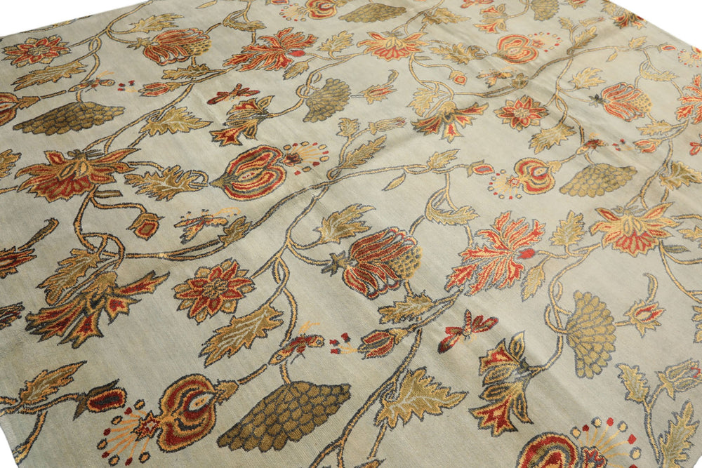8x10 Aqua, Burnt Orange, Gold Color Hand Knotted Tibetan Wool & Pure Silk Traditional Oriental Rug