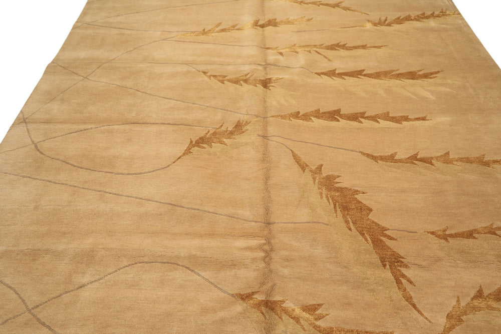 8x10 Tan, Gold, Gray Color Hand Knotted Tibetan Wool & Pure Silk Transitional Oriental Rug