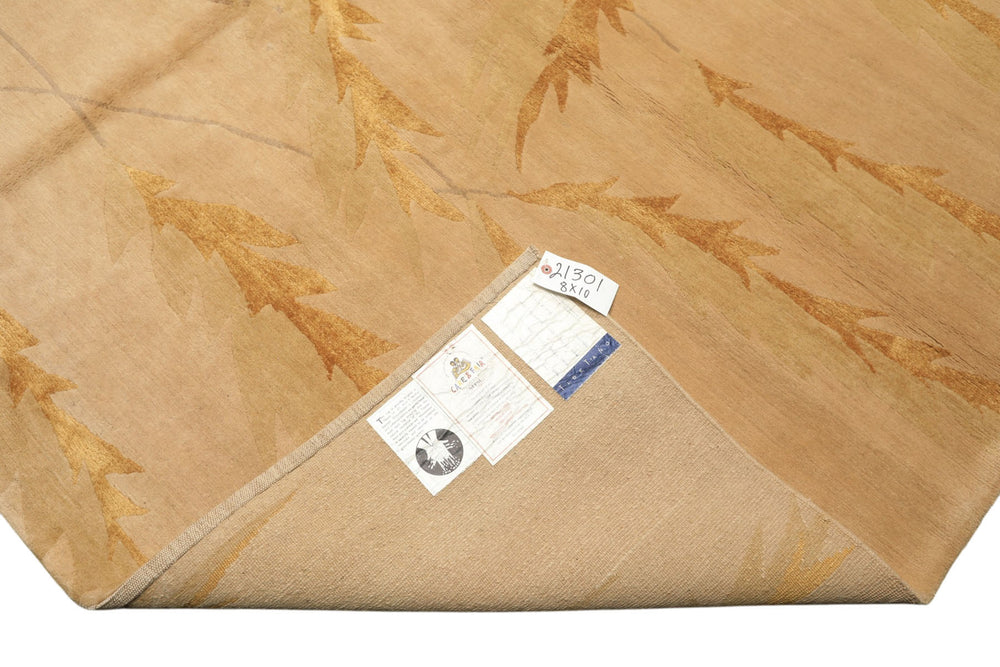 8x10 Tan, Gold, Gray Color Hand Knotted Tibetan Wool & Pure Silk Transitional Oriental Rug