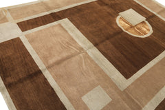 8x10 Brown, Taupe, Seafoam Color Hand Knotted Tibetan Wool & Pure Silk Oriental Rug