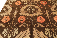 8x10 Brown, Tan, Peach Color Hand Knotted Tibetan Wool & Pure Silk Traditional Oriental Rug