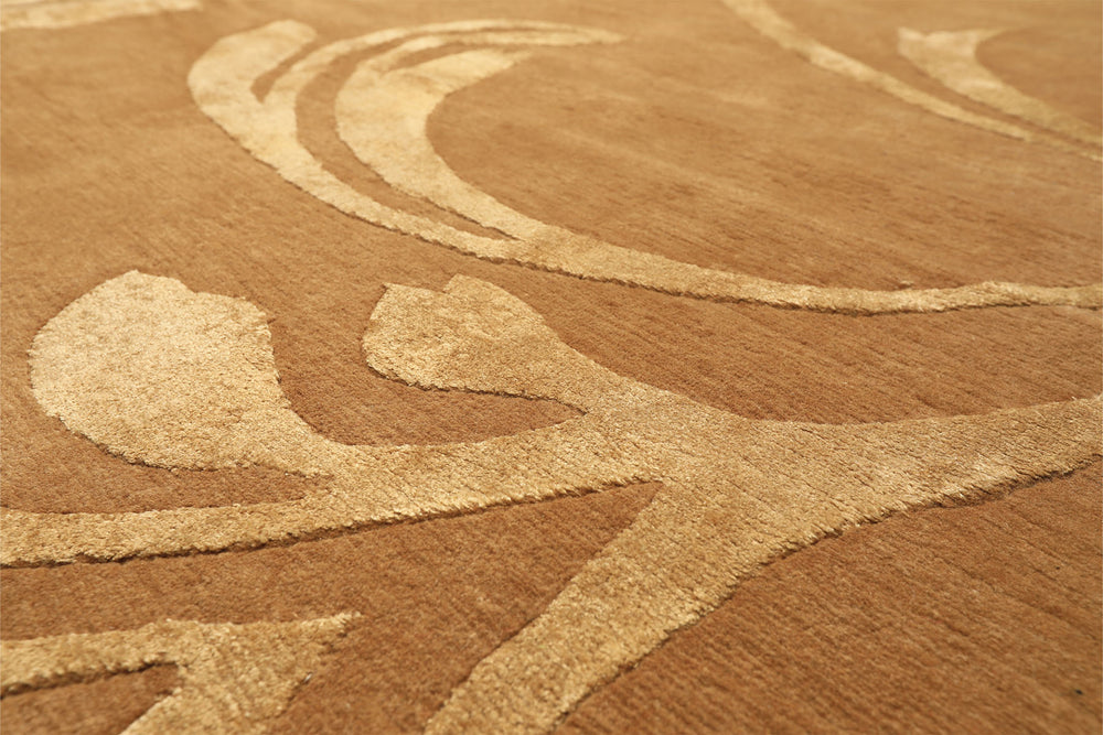 8x10 Tone on Tone Gold, , Color Hand Knotted Tibetan Wool & Pure Silk Transitional Oriental Rug