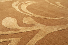 8x10 Tone on Tone Gold, , Color Hand Knotted Tibetan Wool & Pure Silk Transitional Oriental Rug