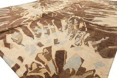 8x10 Brown, Beige, Blue Color Hand Knotted Tibetan Wool & Pure Silk Modern & Contemporay Oriental Rug