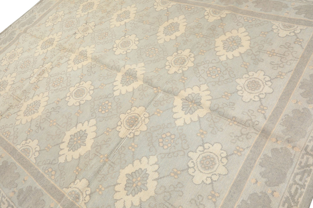 8x10 Seafoam, Gray, Cream Color Hand Knotted Tibetan Wool Transitional Oriental Rug