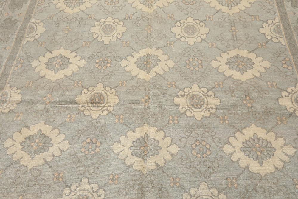 8x10 Seafoam, Gray, Cream Color Hand Knotted Tibetan Wool Transitional Oriental Rug