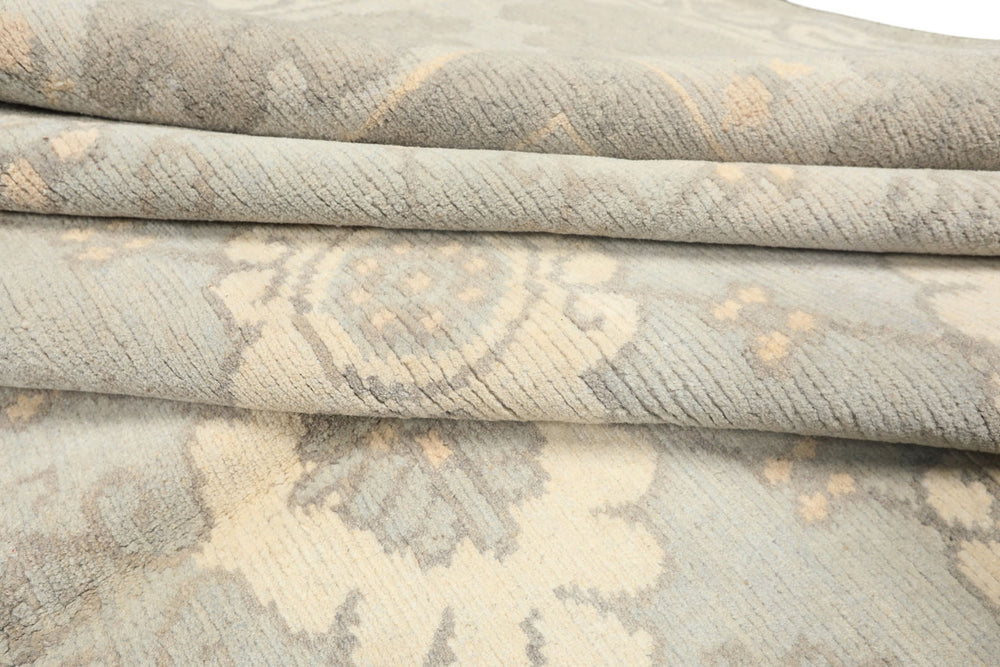 8x10 Seafoam, Gray, Cream Color Hand Knotted Tibetan Wool Transitional Oriental Rug