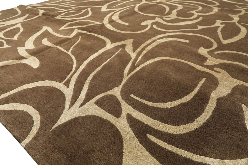 8x10 Moss, , Color Hand Knotted Tibetan Wool & Pure Silk Modern & Contemporay Oriental Rug