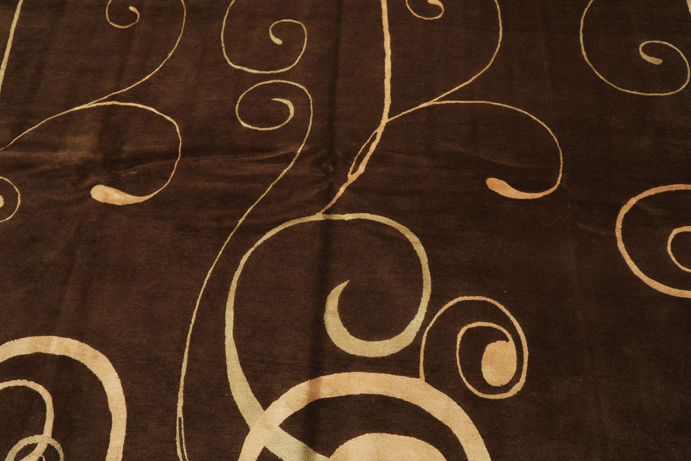 8x10 Brown, Gold, Color Hand Knotted Tibetan Wool & Pure Silk Modern & Contemporay Oriental Rug