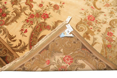 Palace Tan, Gold, Green Color Hand Knotted French Aubusson Savonnerie New Zealand Wool & Silk Traditional Oriental Rug
