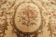 Palace Tan, Gold, Green Color Hand Knotted French Aubusson Savonnerie New Zealand Wool & Silk Traditional Oriental Rug