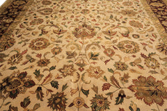 12x18 Beige, Maroon, Sage Color Hand Knotted Agra Wool Traditional Oriental Rug