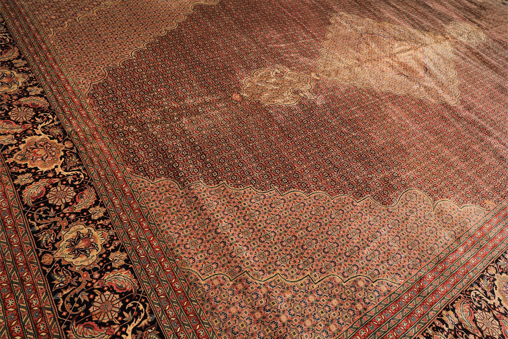 12x18 Black, Rust, Rose Color Hand Knotted Sino Persian Wool & Silk Traditional Oriental Rug