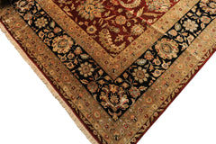 Palace Maroon, Black, Taupe Color Hand Knotted Agra New Zealand Wool & Silk Traditional Oriental Rug