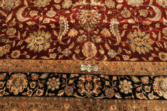 Palace Maroon, Black, Taupe Color Hand Knotted Agra New Zealand Wool & Silk Traditional Oriental Rug