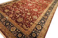 Palace Maroon, Black, Taupe Color Hand Knotted Agra New Zealand Wool & Silk Traditional Oriental Rug