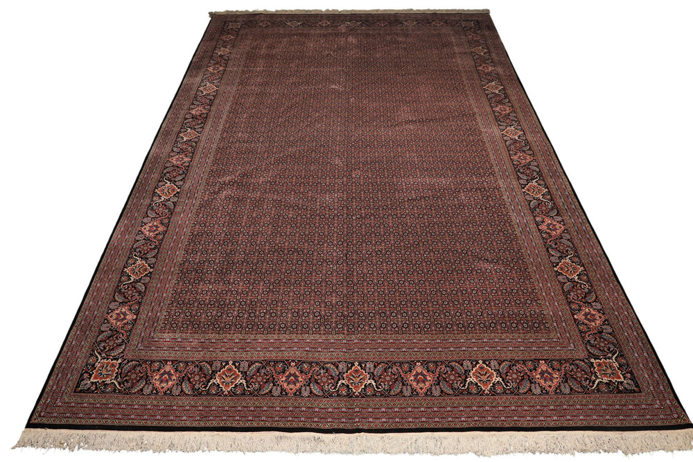 12x18 Black, Rose, Red Color Hand Knotted Sino Persian Wool & Silk Traditional Oriental Rug
