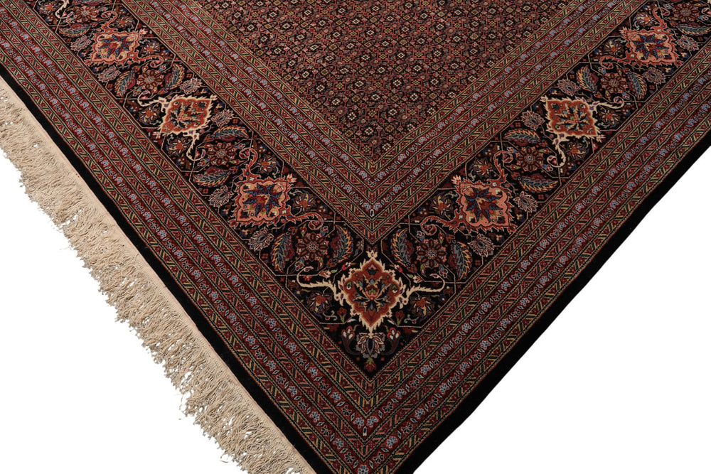 12x18 Black, Rose, Red Color Hand Knotted Sino Persian Wool & Silk Traditional Oriental Rug