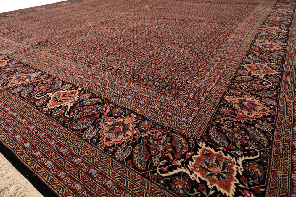12x18 Black, Rose, Red Color Hand Knotted Sino Persian Wool & Silk Traditional Oriental Rug