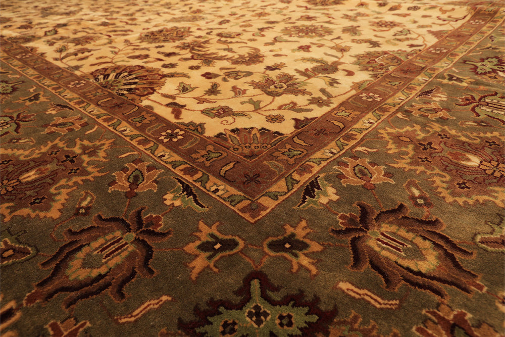 12x18 Ivory, Sage, Rust Color Hand Knotted Agra New Zealand Wool Traditional Oriental Rug