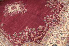 12x18 Plum, Ivory, Blue Color Hand Knotted Kerman Wool Traditional Oriental Rug