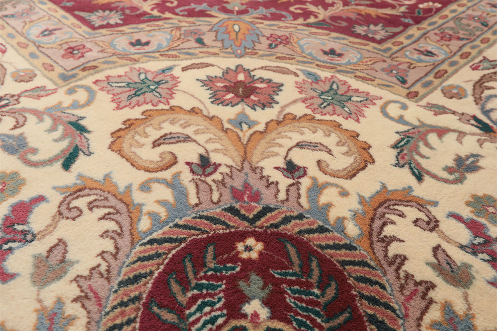 12x18 Plum, Ivory, Blue Color Hand Knotted Kerman Wool Traditional Oriental Rug