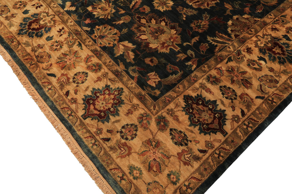 Palace Teal, Beige, Gold Color Hand Knotted Agra New Zealand Wool Traditional Oriental Rug