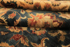 Palace Teal, Beige, Gold Color Hand Knotted Agra New Zealand Wool Traditional Oriental Rug