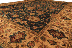 Palace Teal, Beige, Gold Color Hand Knotted Agra New Zealand Wool Traditional Oriental Rug