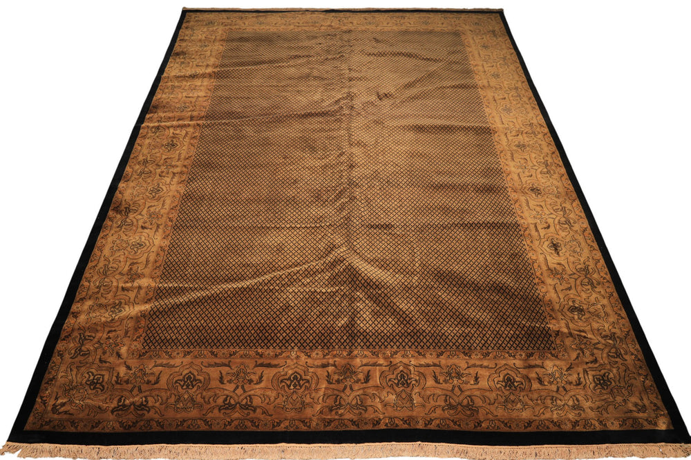 12x18 Black, Gold, Sage Color Hand Knotted Indo Persian New Zealand Wool Transitional Oriental Rug