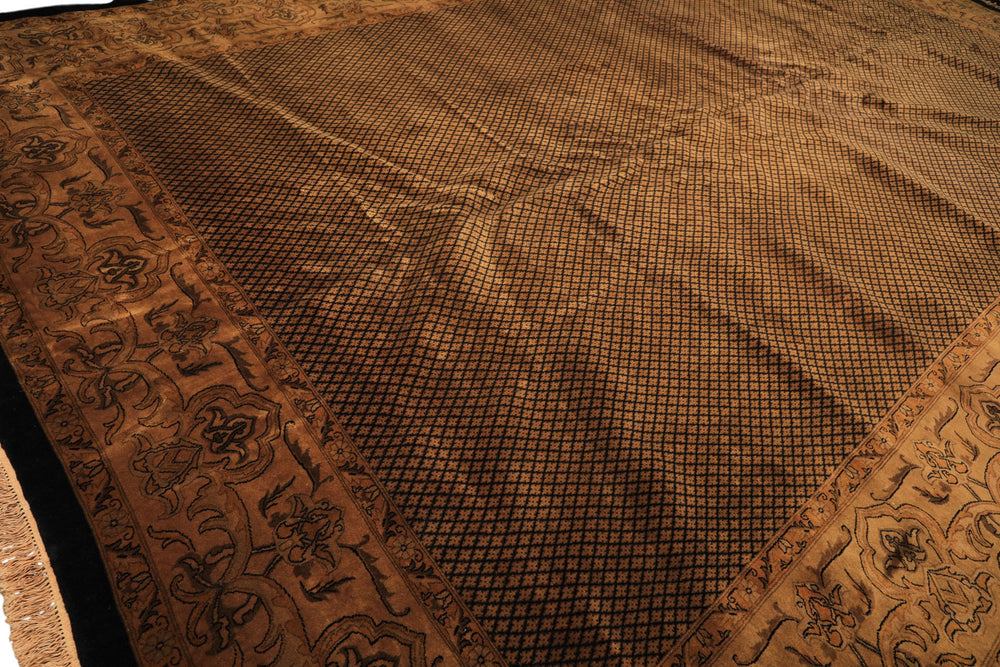 12x18 Black, Gold, Sage Color Hand Knotted Indo Persian New Zealand Wool Transitional Oriental Rug