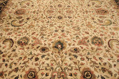 Palace Beige, Black, Maroon Color Hand Knotted Agra New Zealand Wool Traditional Oriental Rug