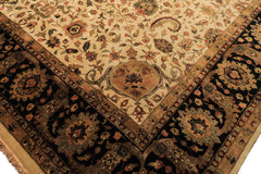 Palace Beige, Black, Maroon Color Hand Knotted Agra New Zealand Wool Traditional Oriental Rug