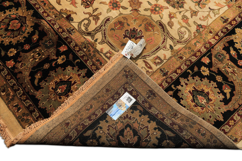 Palace Beige, Black, Maroon Color Hand Knotted Agra New Zealand Wool Traditional Oriental Rug